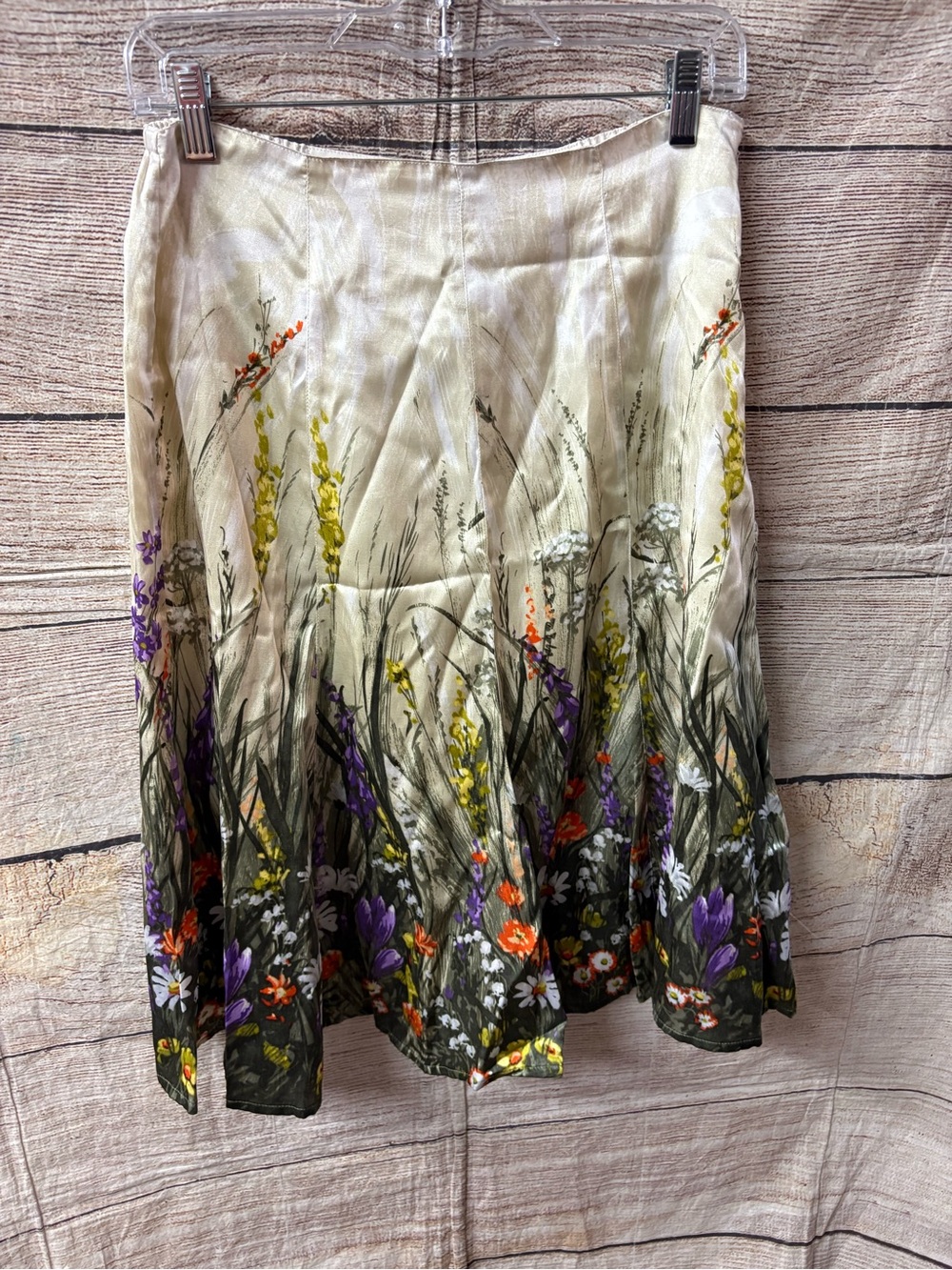 😍 Chico’s Floral A-Line Midi Skirt in Cream with Multicolor Garden Print